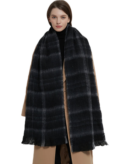 Women Black Plaid Scarf Shawl