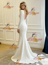 White Mermaid Long Sleee Backless Wedding Dress