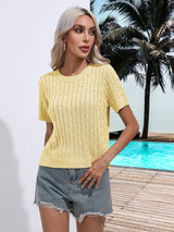 Twist Short Sleeve Turtleneck Solid Color Sweater