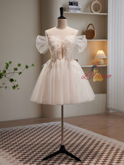 Ivory Tulle Off the Shoulder Sequins Homecoming Dress