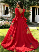 Red V-neck Long Sleeve Quinceanera Dress