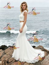 White Mermaid Two Piece Lace Wedding Dress