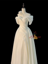White Satin Pleats Wedding Dress