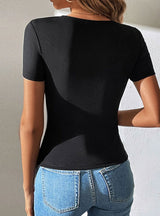 V-neck Hollow Slim Short Sleeve T-shirt