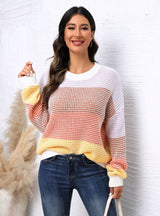 Casual Loose Round Neck Contrast Sweater