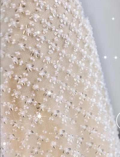 White Mermaid Sequins Spaghetti Straps Prom Dress