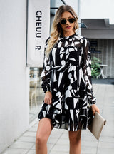 Printed Long-sleeved Short Dress