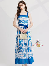 Contrasting Print Suspender Dress