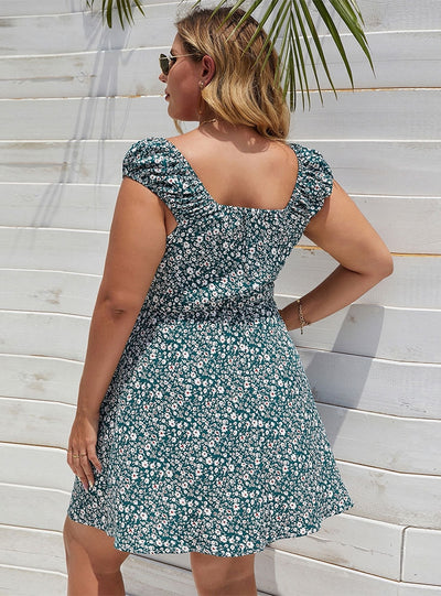 Square-necked Holiday Sling Big Floral Dress