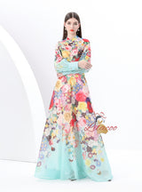 Long Sleeve Retro Print Dress