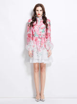 Flower Print Short Long Sleeve Dress