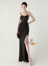 Mermaid Spaghetti Straps Appliques Split Prom Dress