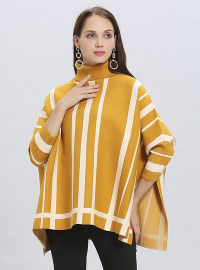 Striped Sweater Bat Sleeve Cloak