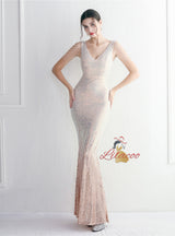 Mermaid V-neck Sequins Beading Prom Dress