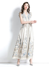 Retro Palace Style V-neck Printed Dress