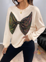 Festival Sequined Bow Round Neck Shirt