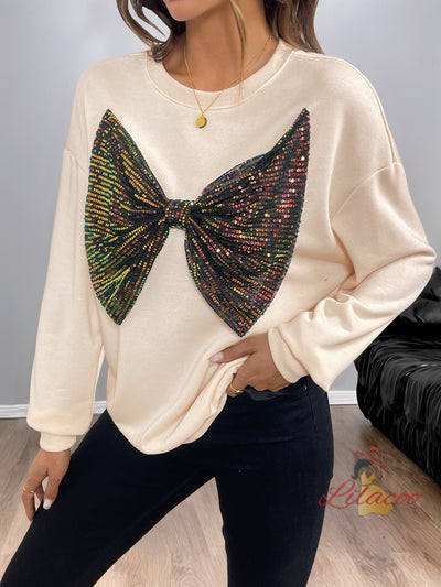 Festival Sequined Bow Round Neck Shirt
