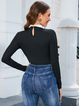 Lapel Thread Solid Color Long Sleeve Jumpsuit