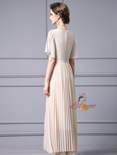 Apricot Chiffon Pleats Beading Mother Of The Bride Dress