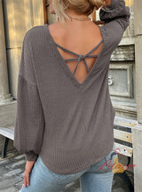 Sexy Long-sleeved Backless Round Neck Shirt