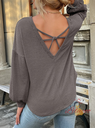 Sexy Long-sleeved Backless Round Neck Shirt