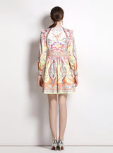 Retro Palace Style V-neck Print Slim Dress