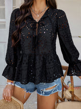 Loose Lace Solid Color Top Shirt
