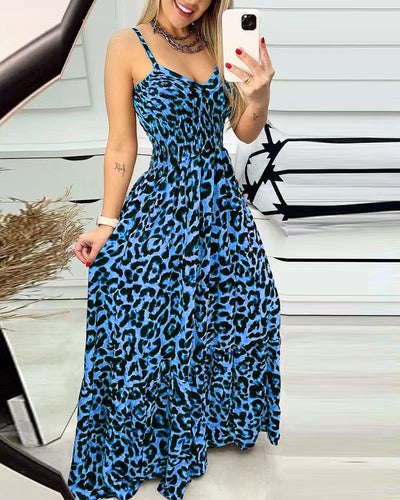 Fashion Leopard Print Suspender Backless Dress