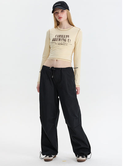 Long-sleeved Round Neck Letter Printed Top