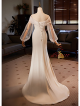 Sexy White Mermaid Long Sleeve Pleats Wedding Dress