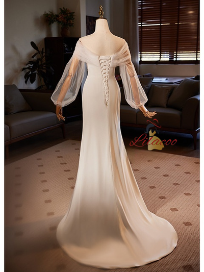 Sexy White Mermaid Long Sleeve Pleats Wedding Dress