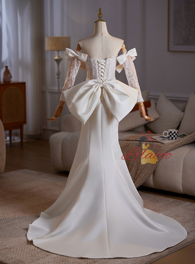 White Mermaid Long Sleeve Lace Wedding Dress