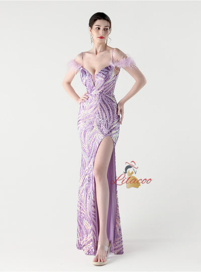 Mermaid Sequins Spaghetti Straps Split Prom Dress