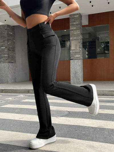 Pocket Slim Solid Color Casual Trousers Pant