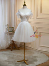Ivory Tulle Pleats Homecoming Dress
