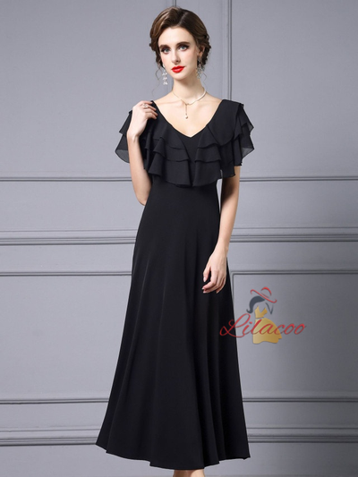Black V-neck Chiffon Mother Of The Bride Dress