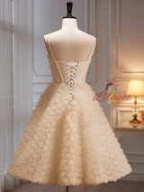 Champagne Tulle Straps Flower Homecoming Dress