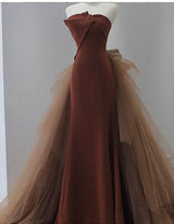 Sexy Caramel Mermaid Tulle Strapless Prom Dress