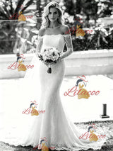 White Mermaid Lace Long Sleeve Wedding Dress