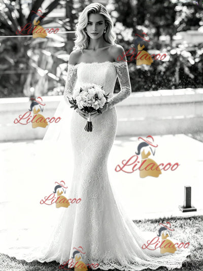 White Mermaid Lace Long Sleeve Wedding Dress