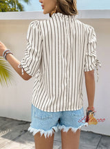 Casual Drawstring Striped Shirt