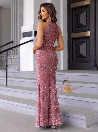 Sexy Slit Halter Sequins Dress