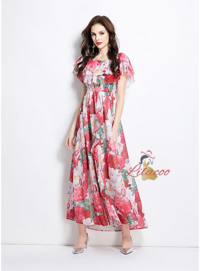 Lotus Leaf Beach Split Chiffon Dress