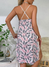 Printed Suspender Slit Lace Nightdress