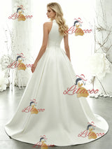 White Satin Halter Wedding Dress