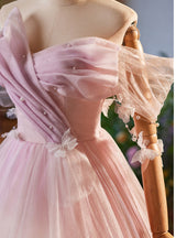 Pink Tulle Pleats Butterfly Prom Dress