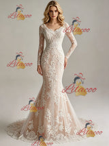 Mermaid Tulle Lace Long Sleeve Wedding Dess