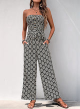 Pleats Printed Strapless Jumpsuit