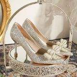 Thin High Heel Sequined Pearl Wedding Shoes