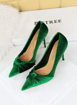 High Heel Pointed Suede Bow Shoes